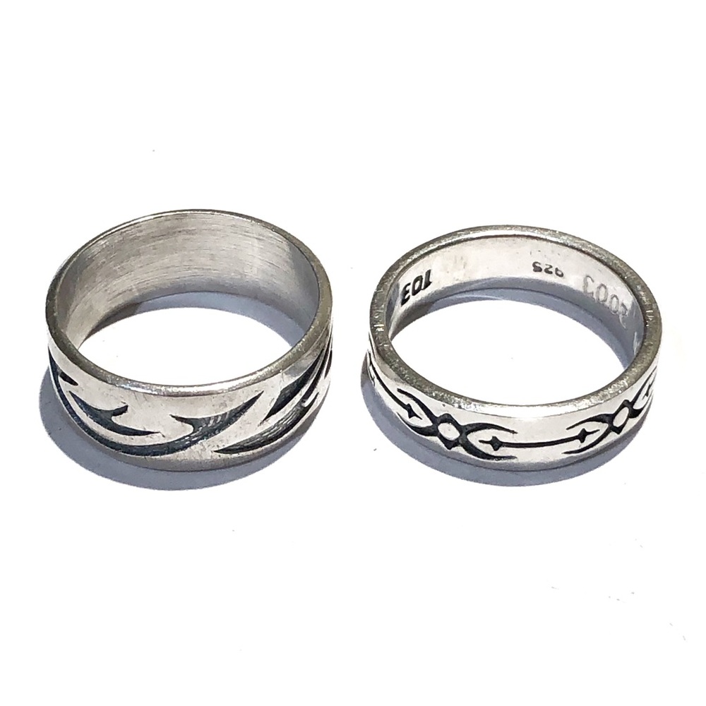 2 Vintage Sterling Silver Tribal Band Engraved Ring Mexico 925 Silver